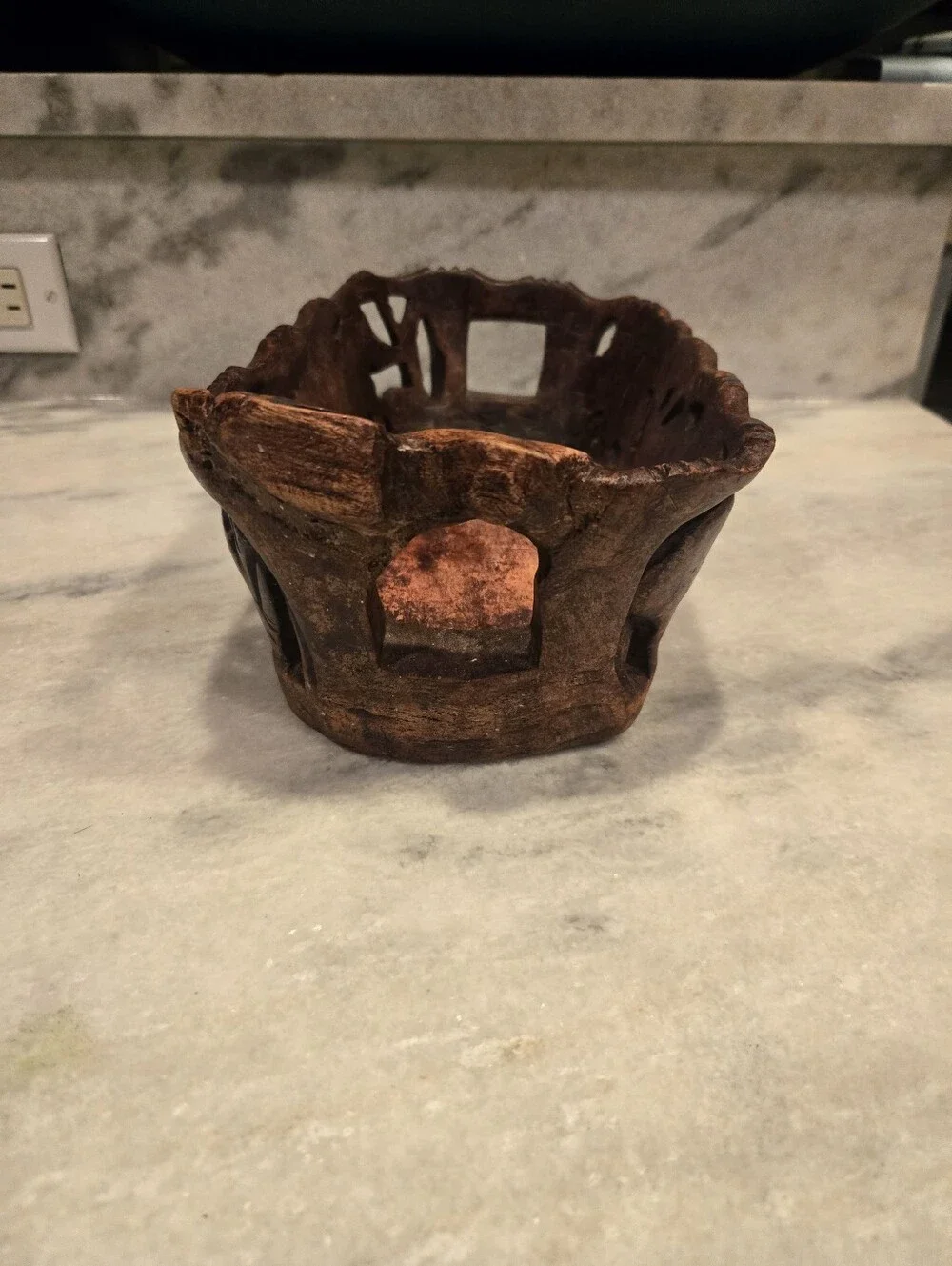 Hand‑Carved Wooden Decorative Tray – Rustic Boho Accent Bowl
